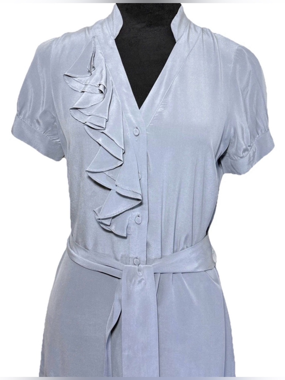 Anthropologie Tabitha Silk Mini Dress Romantic Boho Coquette Ruffle Gray 6 Chic - Picture 5 of 14